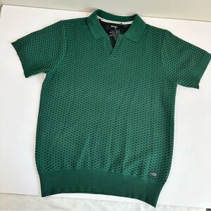 NWT Buffalo‎ David Bitton Green Knit Polo Shirt Medium Textured Casual Preppy